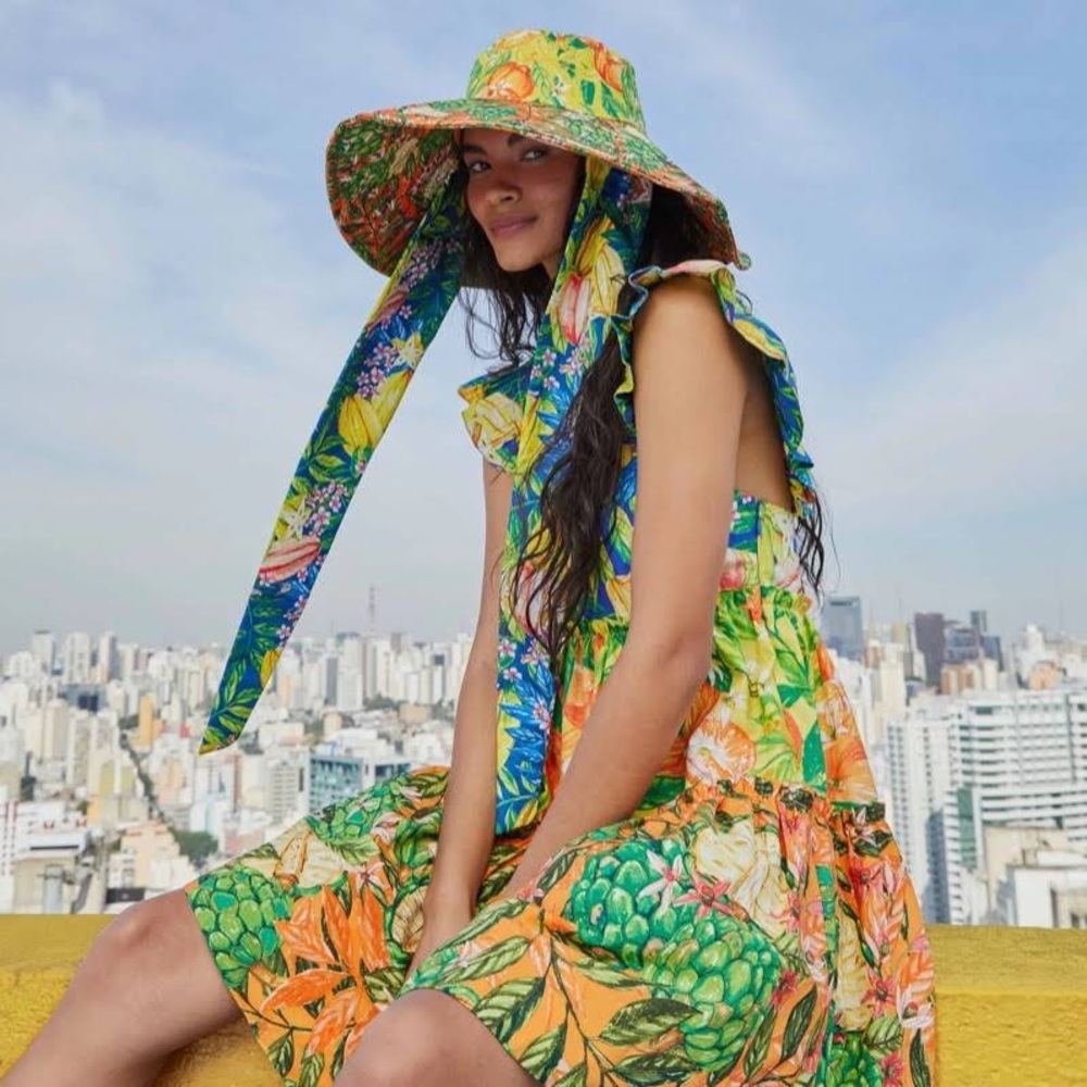 NWT Farm Rio Caipirinha Sun Hat - Packable Floppy Orange Yellow Tropical Womens